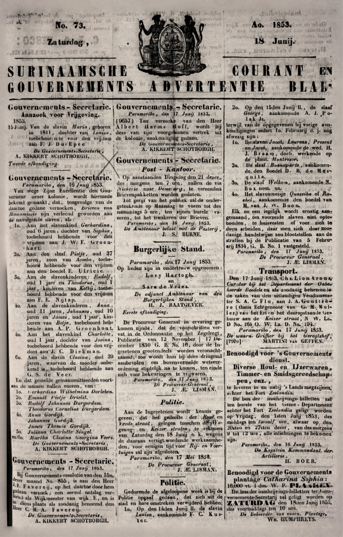 Old Suriname newspaper